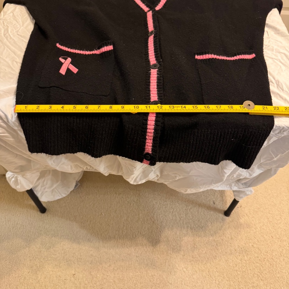 Torrid Pink-Trim breast cancer awareness Longline Cardigan — Black/Pink - Picture 3 of 12